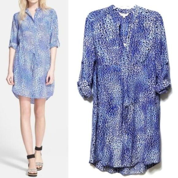 NWT REBECCA TAYLOR Leo Fever Silk Shirt Dress 6 - Picture 1 of 8